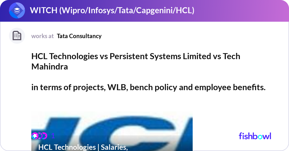 HCL Technologies vs Persistent Systems Limited vs ... | Fishbowl
