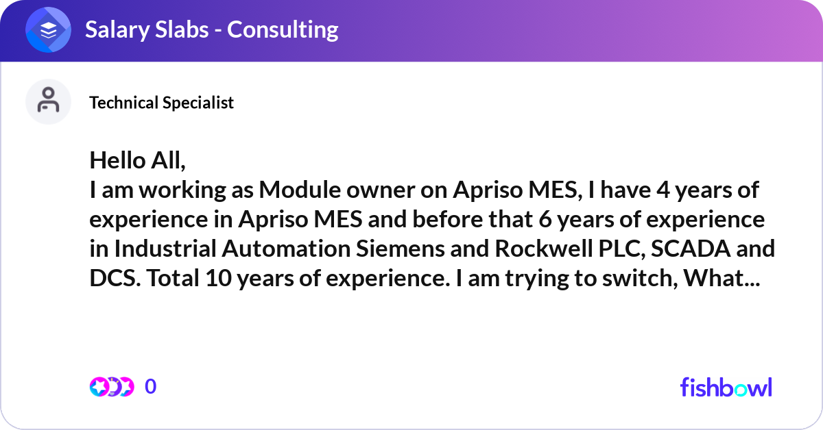 Hello All, I am working as Module owner on Apriso ... | Fishbowl