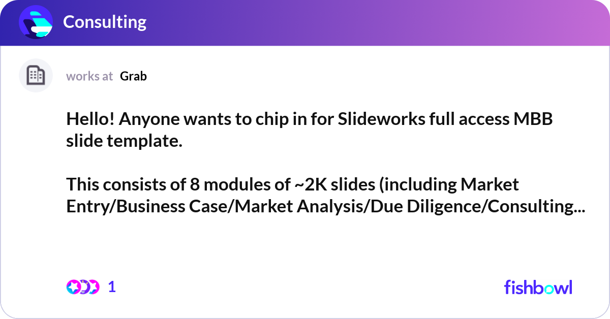 Hello! Anyone wants to chip in for Slideworks full... | Fishbowl