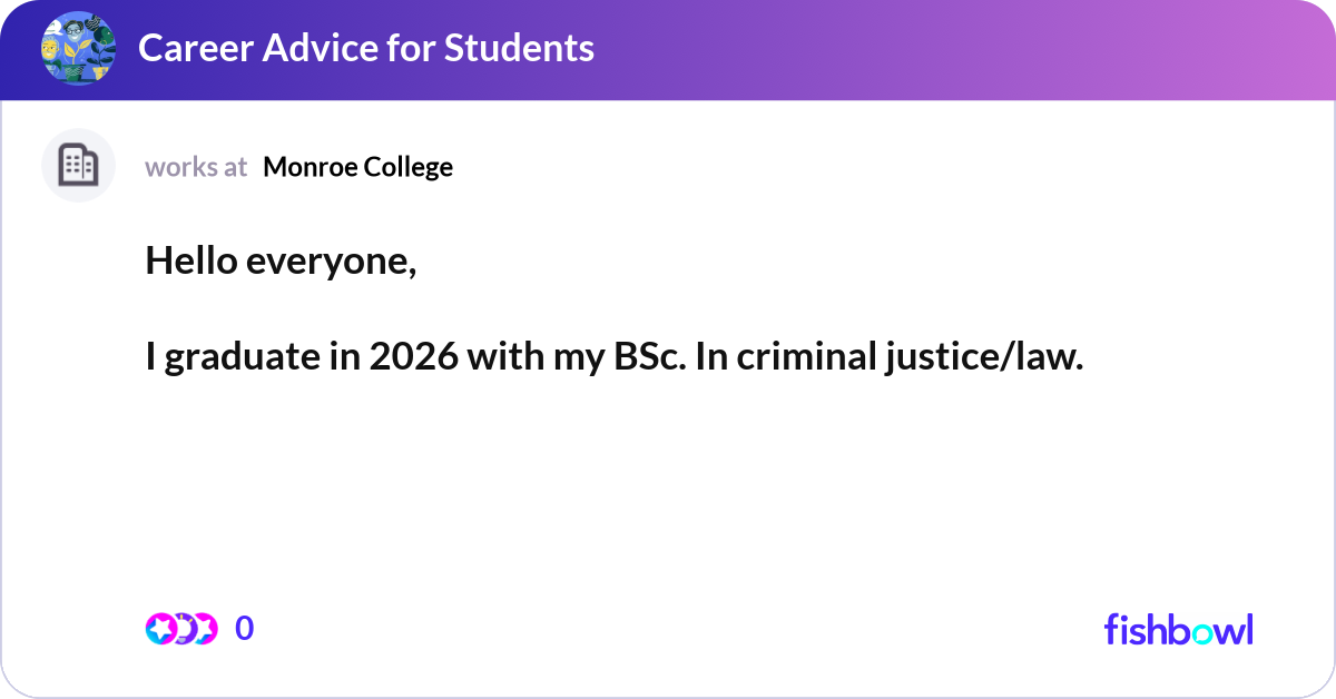 Hello everyone, I graduate in 2026 with my BSc. ... | Fishbowl