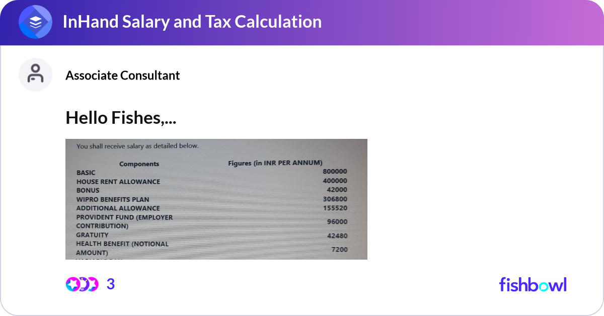 Hello Fishes, What will be the in hand salary per ... | Fishbowl