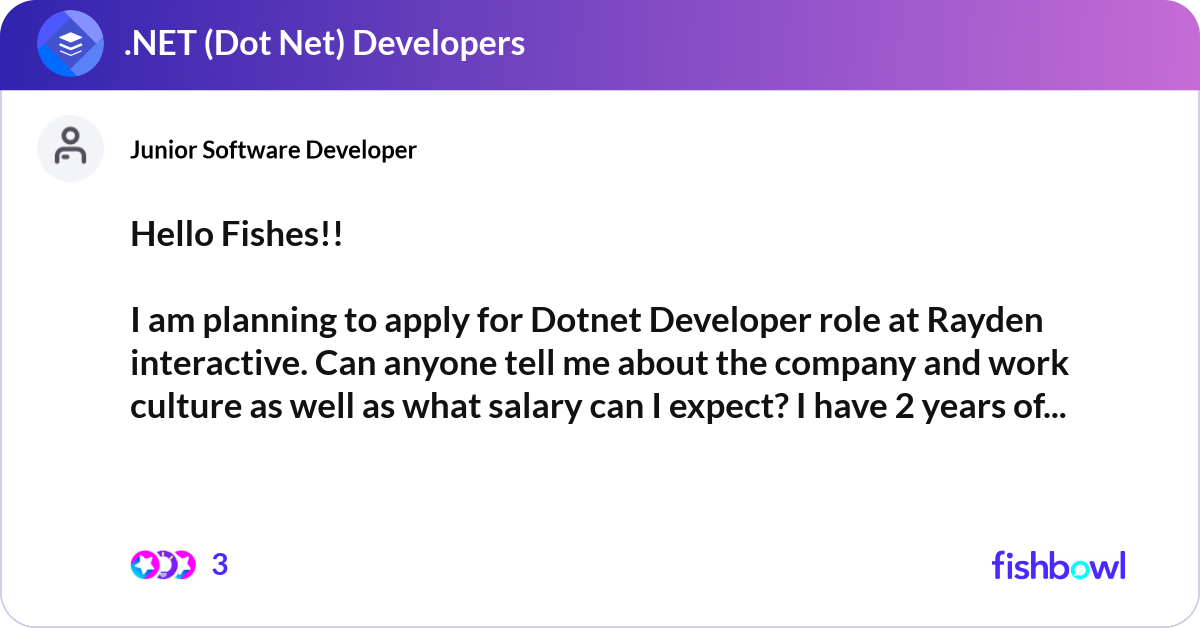 Hello Fishes!! I am planning to apply for Dotnet ... | Fishbowl