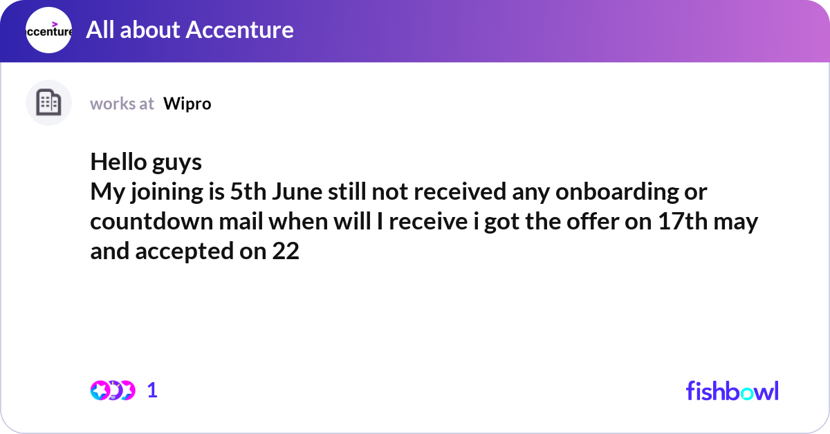 Hello guys My joining is 5th June still not receiv... | Fishbowl