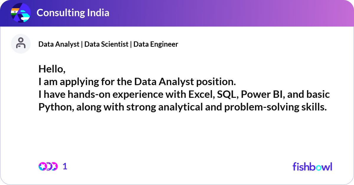 Hello, I am applying for the Data Analyst position... | Fishbowl