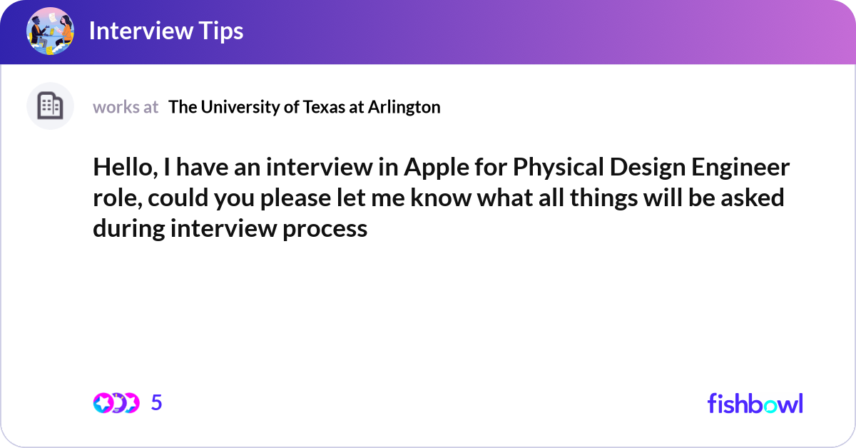 Hello, I have an interview in Apple for Physical D... | Fishbowl