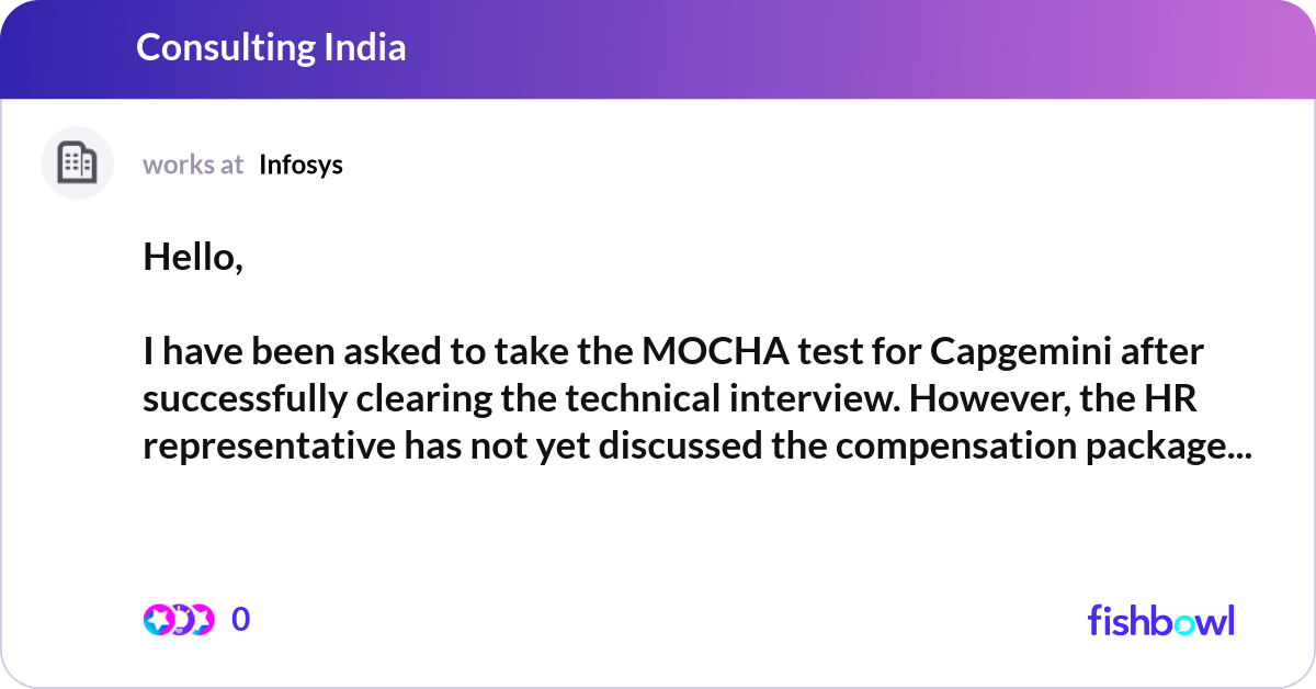 Hello, I have been asked to take the MOCHA test f... | Fishbowl