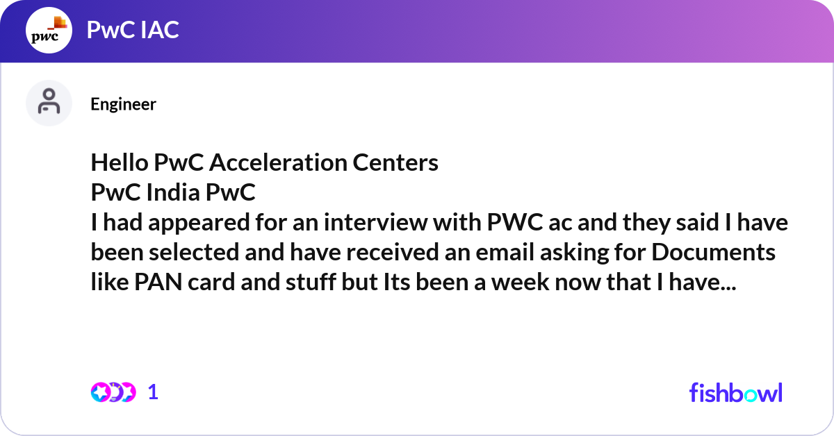 Hello PwC Acceleration Centers PwC India PwC I h... | Fishbowl