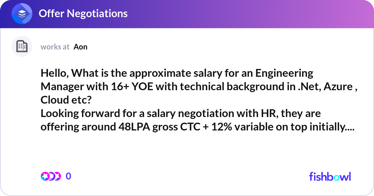Hello, What is the approximate salary for an Engin... | Fishbowl