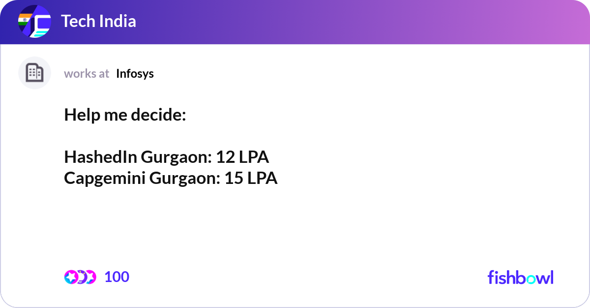 Hashedin Icons Help me decide: HashedIn Gurgaon: 12 LPA Capgemin... | Fishbowl