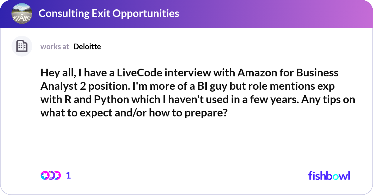 Hey all, I have a LiveCode interview with Amazon f... | Fishbowl