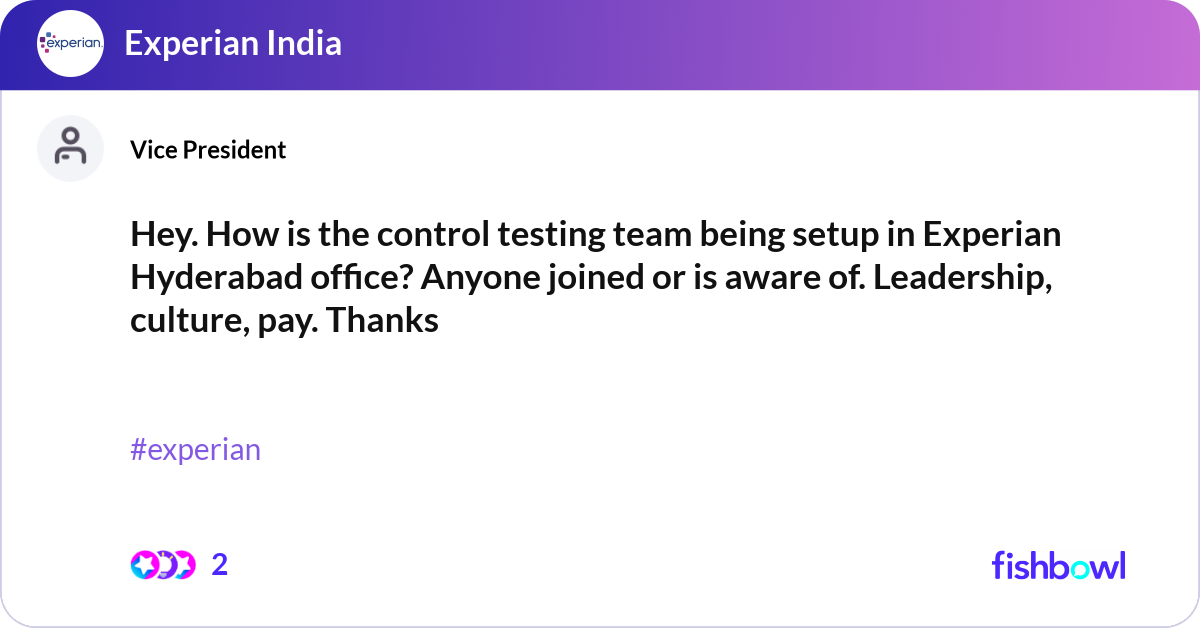 Hey. How is the control testing team being setup i... | Fishbowl