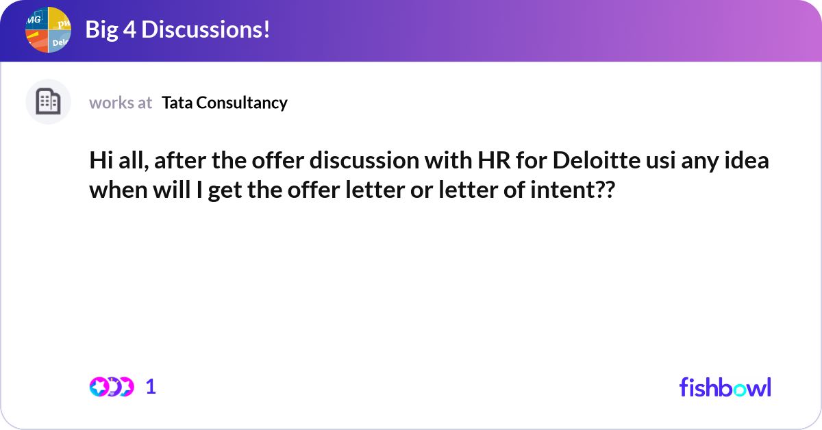 Hi all, after the offer discussion with HR for Del... | Fishbowl