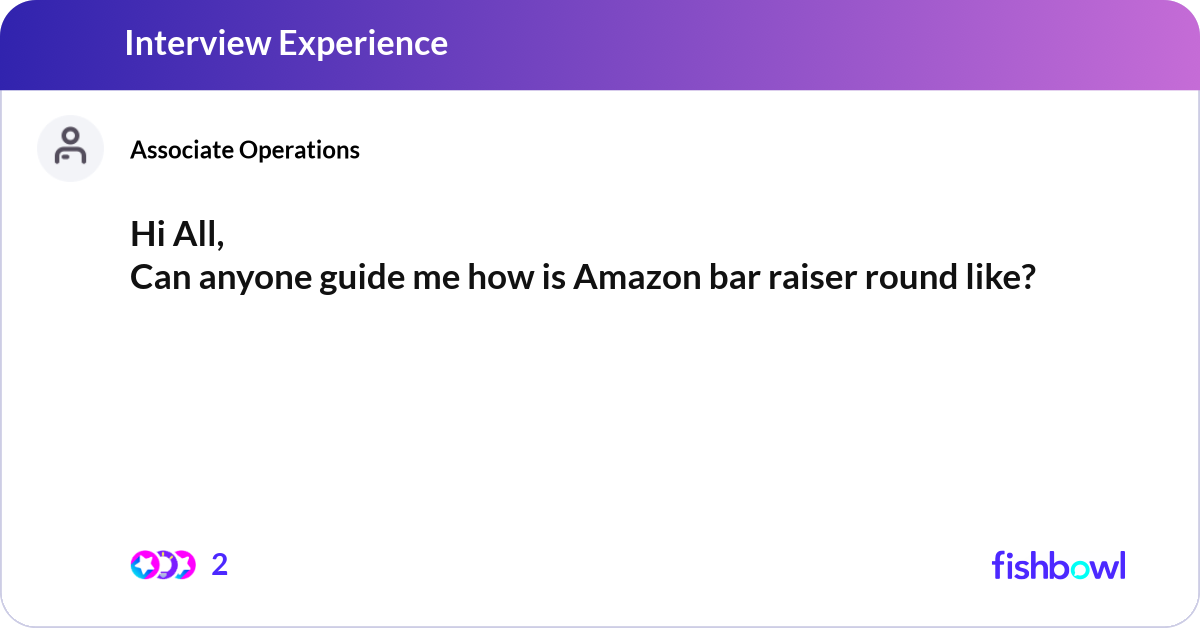 Hi All, Can anyone guide me how is Amazon bar rais... | Fishbowl