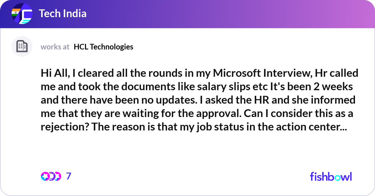 Hi All, I cleared all the rounds in my Microsoft I... Fishbowl
