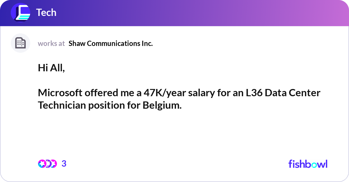 Hi All, Microsoft offered me a 47K/year salary fo... Fishbowl