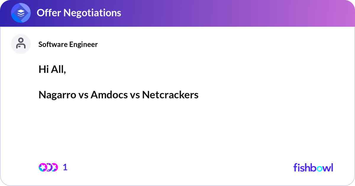 Hi All, Nagarro vs Amdocs vs Netcrackers Looki... | Fishbowl