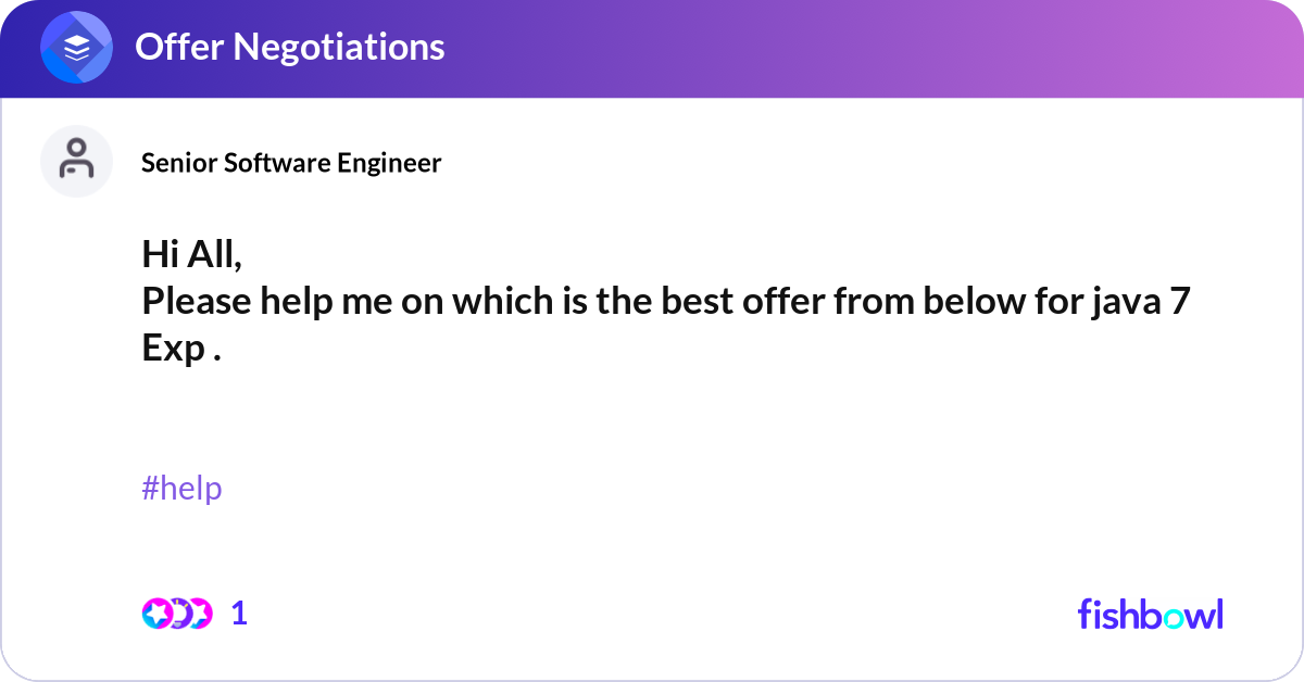 Hi All, Please help me on which is the best offer... | Fishbowl