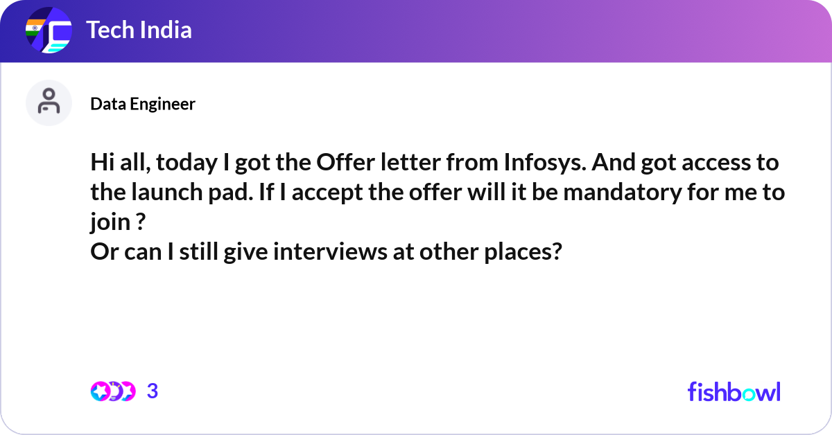 Hi all, today I got the Offer letter from Infosys.... | Fishbowl