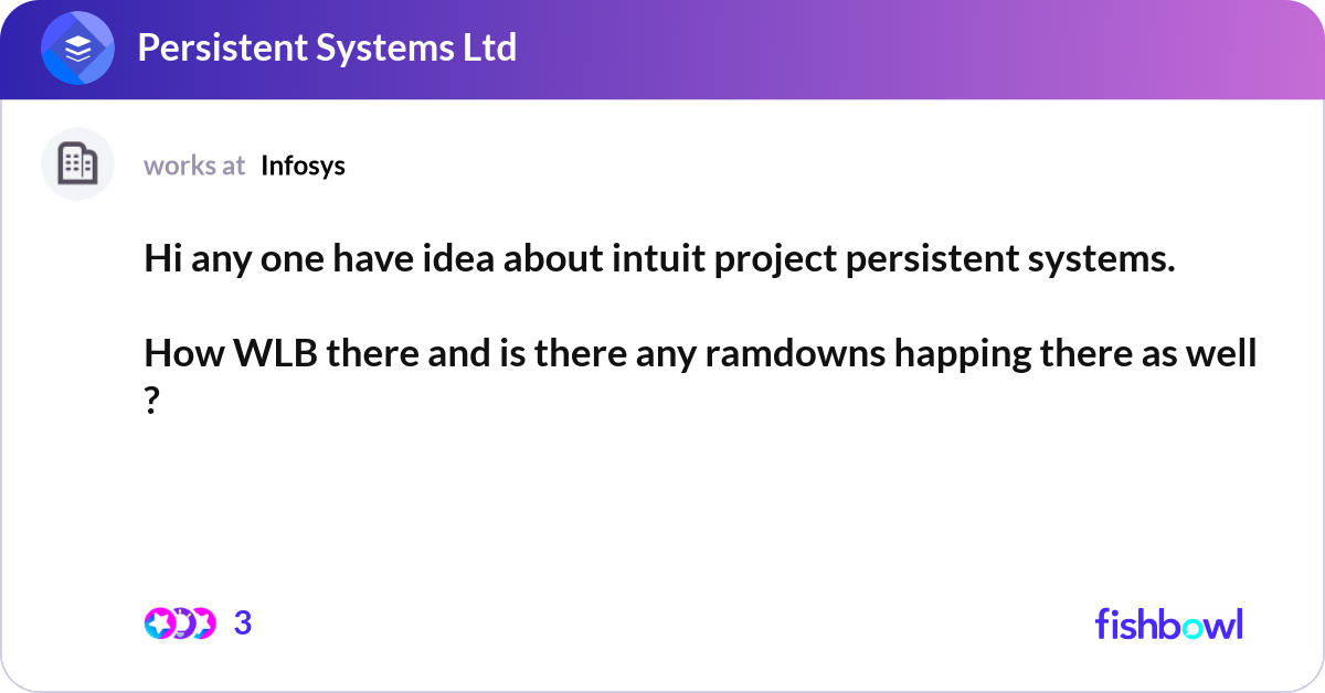 Persistent Project Message Hi any one have idea about intuit project persiste... | Fishbowl