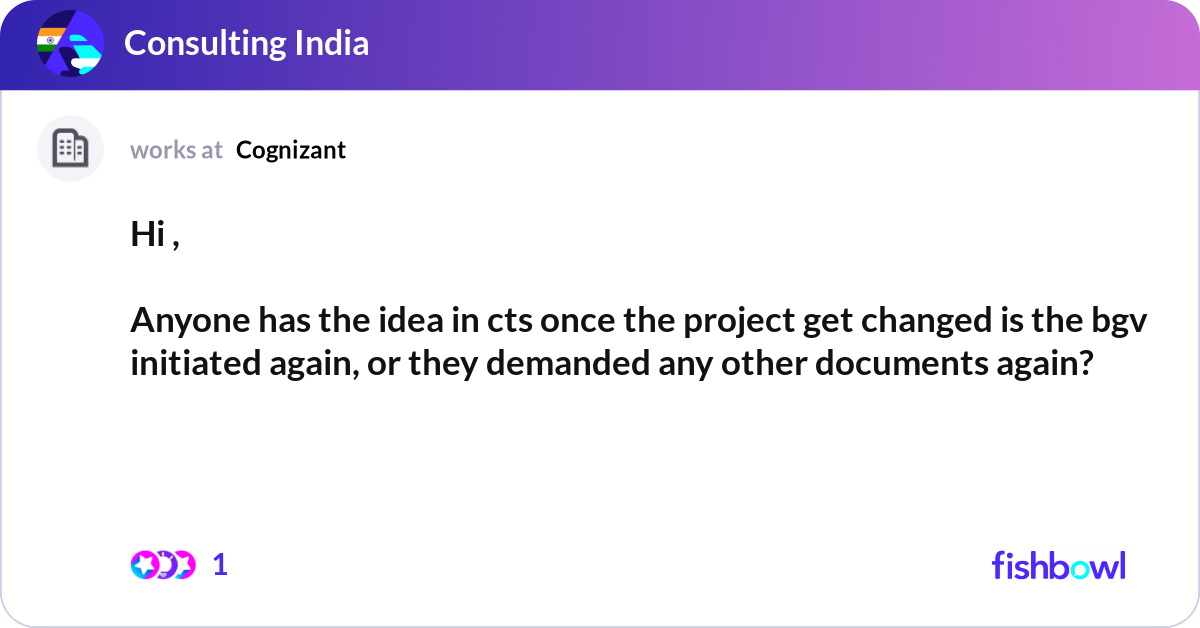 Hi , Anyone has the idea in cts once the project ... | Fishbowl