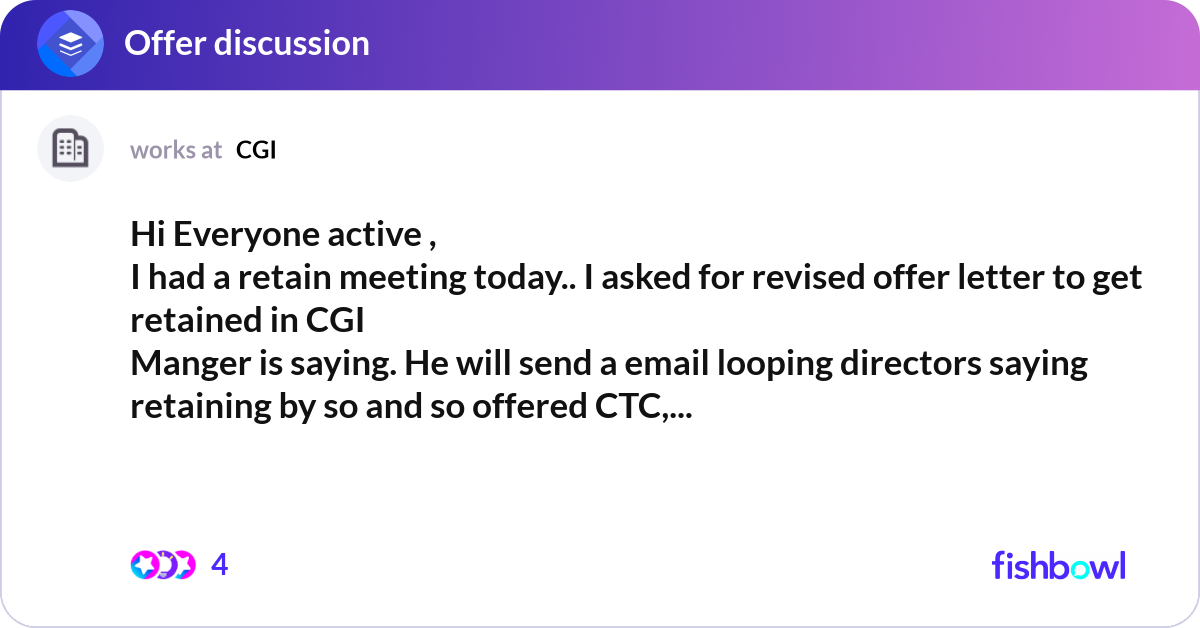 Hi Everyone active , I had a retain meeting today... | Fishbowl