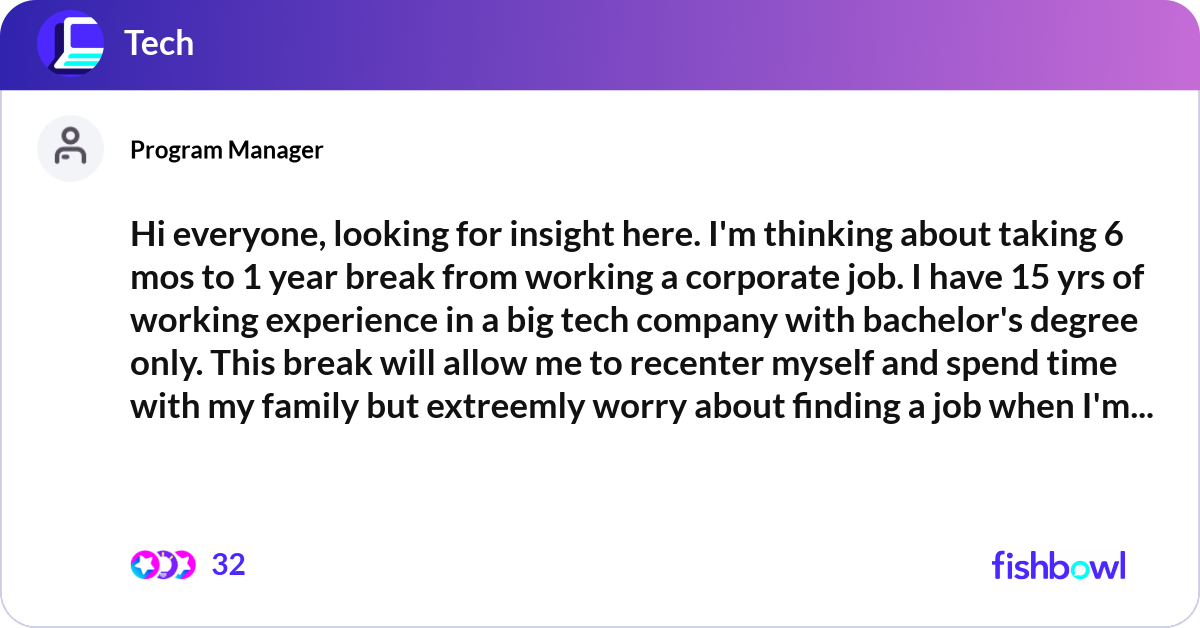 Great Insight Everyone Hi everyone, looking for insight here. I'm thinkin... | Fishbowl