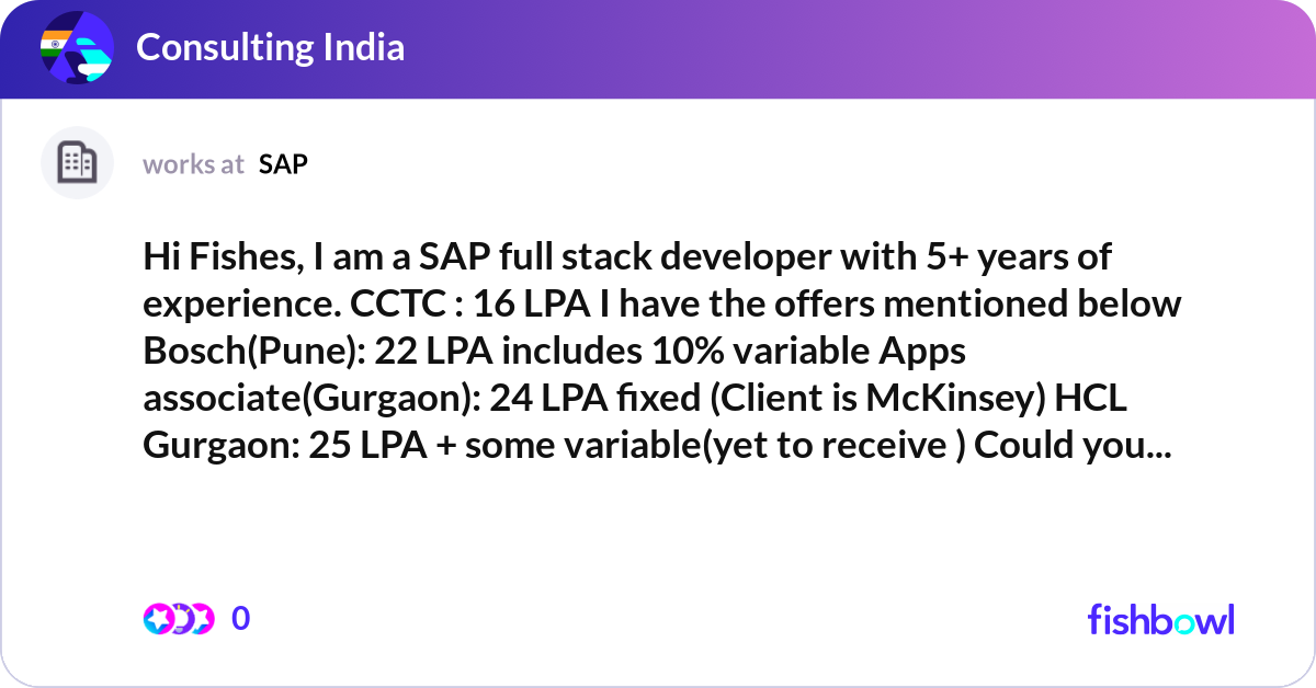 Hi Fishes, I am a SAP full stack developer with 5+... | Fishbowl