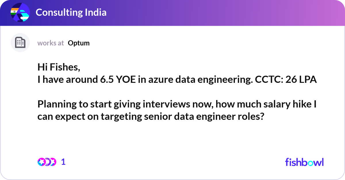 Hi Fishes, I have around 6.5 YOE in azure data eng... | Fishbowl