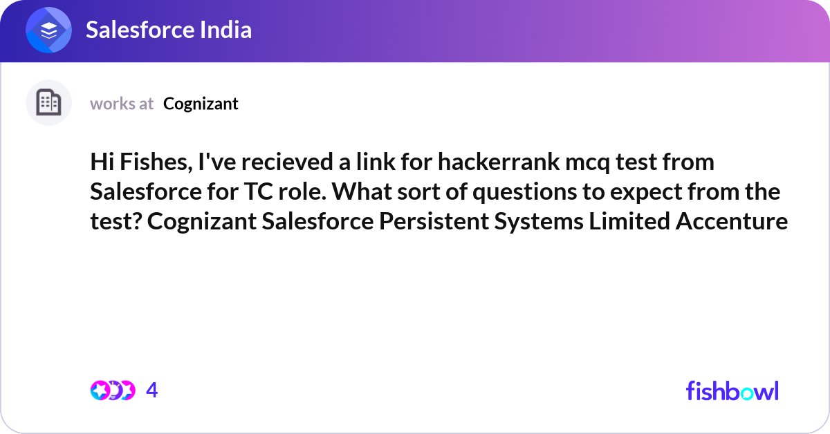 Hi Fishes, I've recieved a link for hackerrank mcq... | Fishbowl