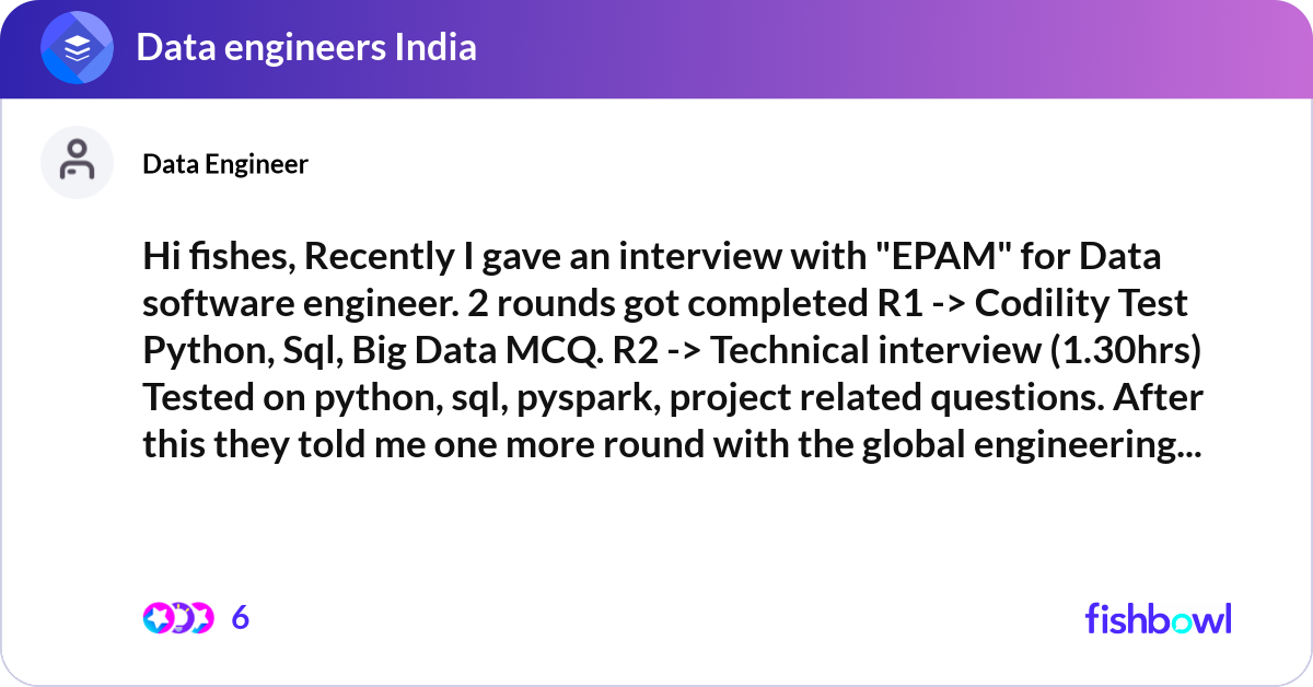 Hi fishes, Recently I gave an interview with "EPAM... | Fishbowl