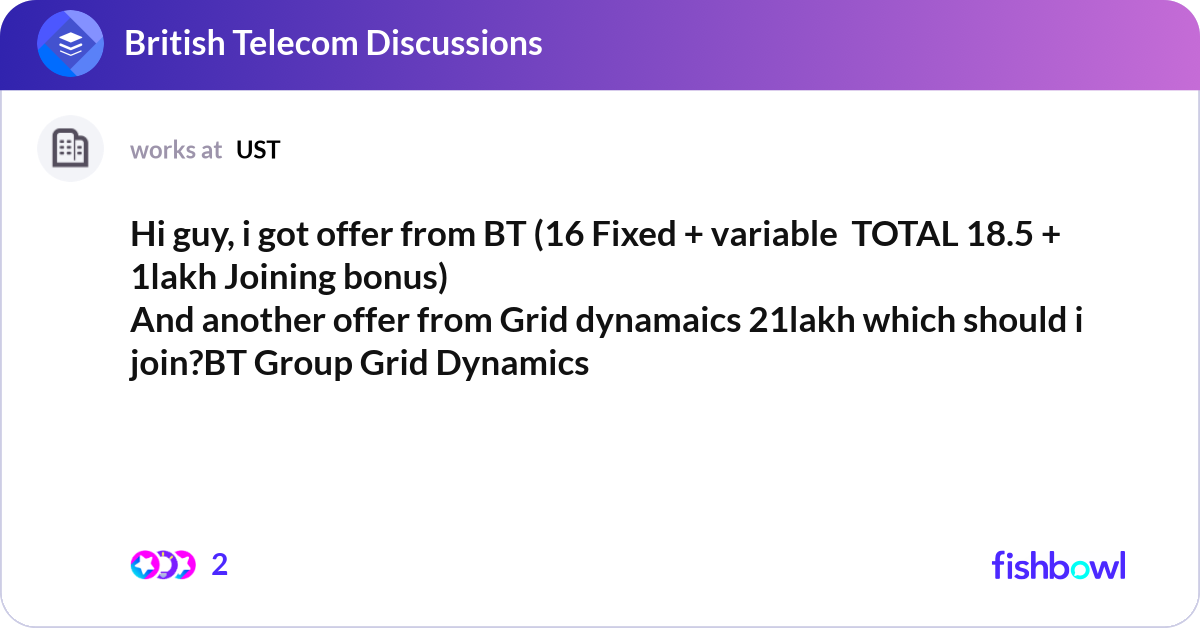 Hi guy, i got offer from BT (16 Fixed + variable ... | Fishbowl