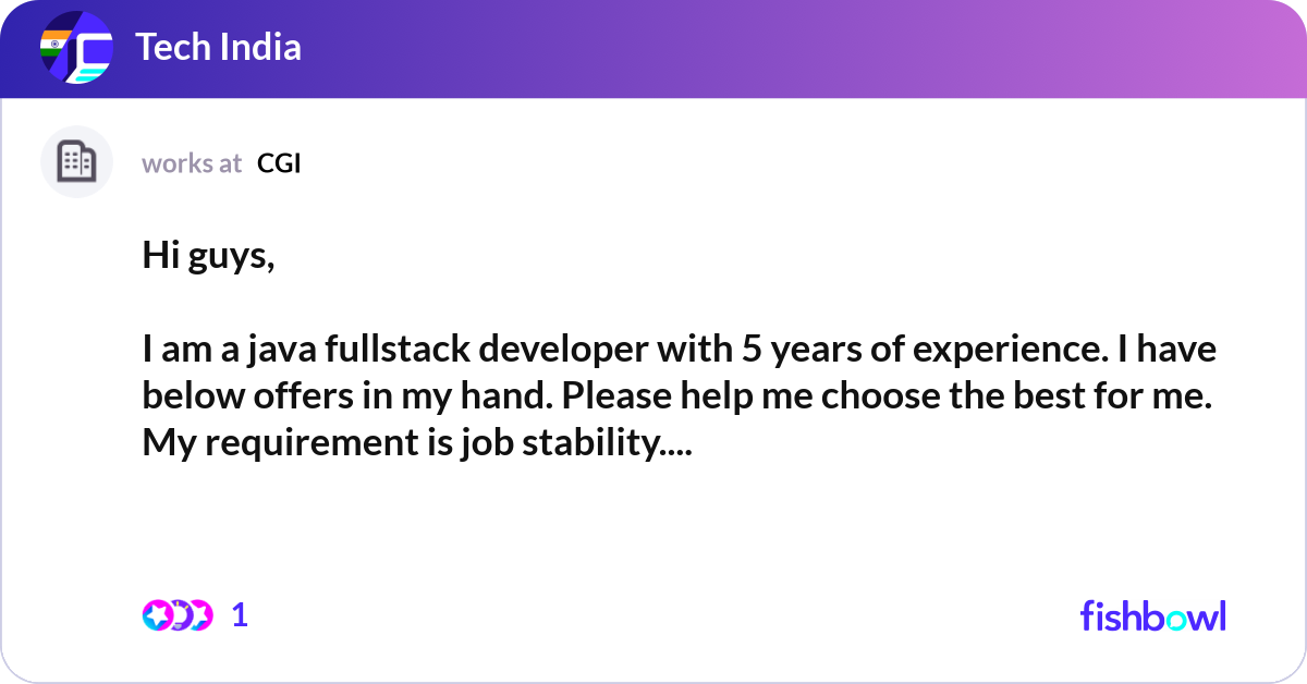 Hi guys, I am a java fullstack developer with 5 y... | Fishbowl