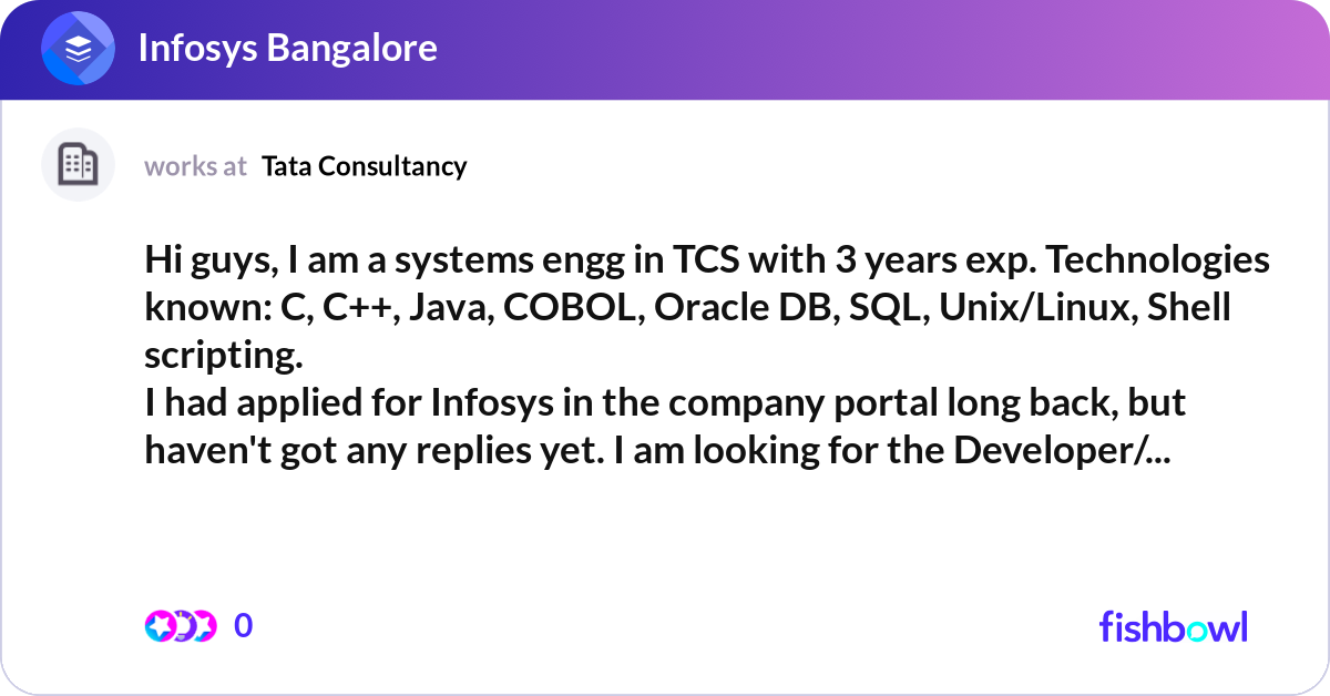 Hi guys, I am a systems engg in TCS with 3 years e... | Fishbowl