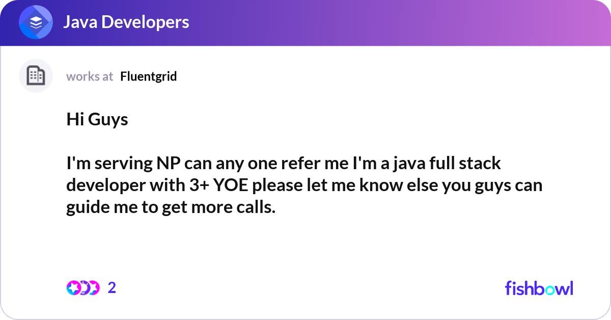 Hi Guys I'm serving NP can any one refer me I'm ... | Fishbowl