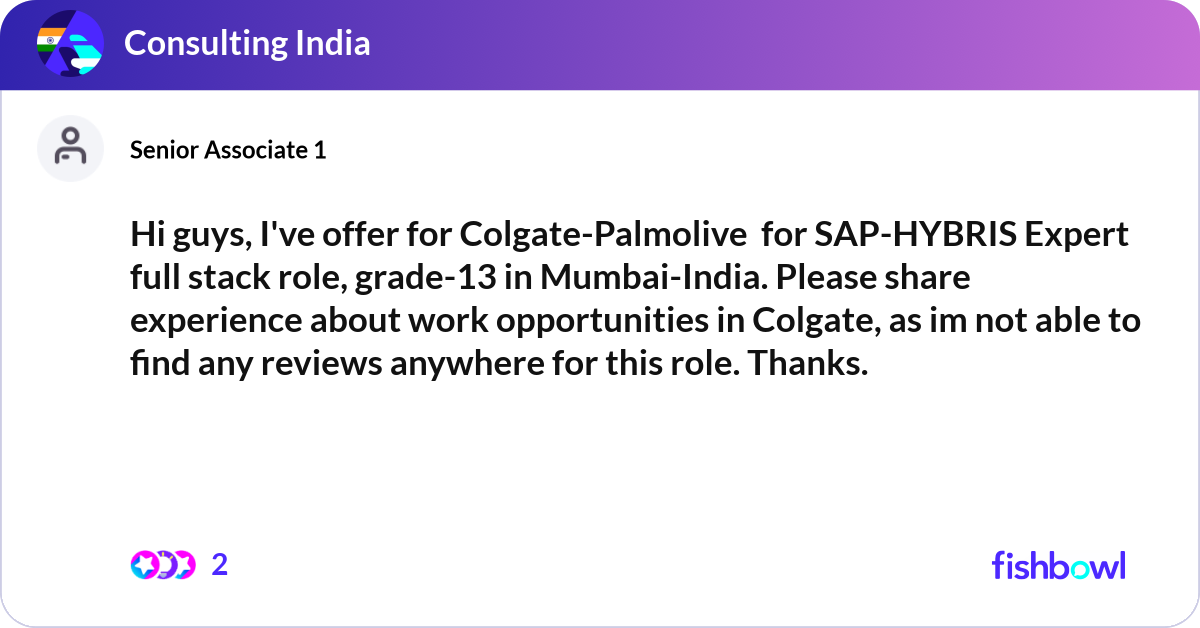 Hi guys, I've offer for Colgate-Palmolive for SAP... | Fishbowl