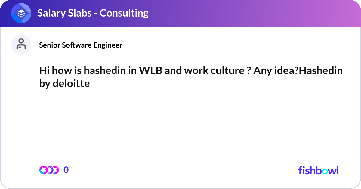 Hashedin Icons Hi how is hashedin in WLB and work culture ? Any i... | Fishbowl