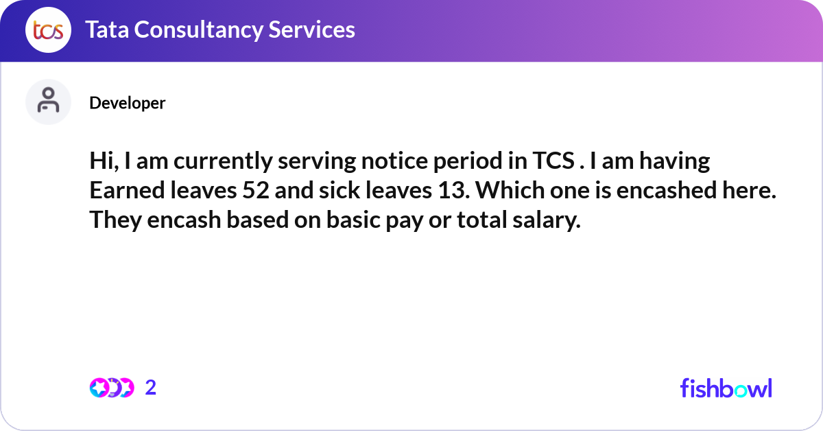 Hi, I am currently serving notice period in TCS . ... | Fishbowl
