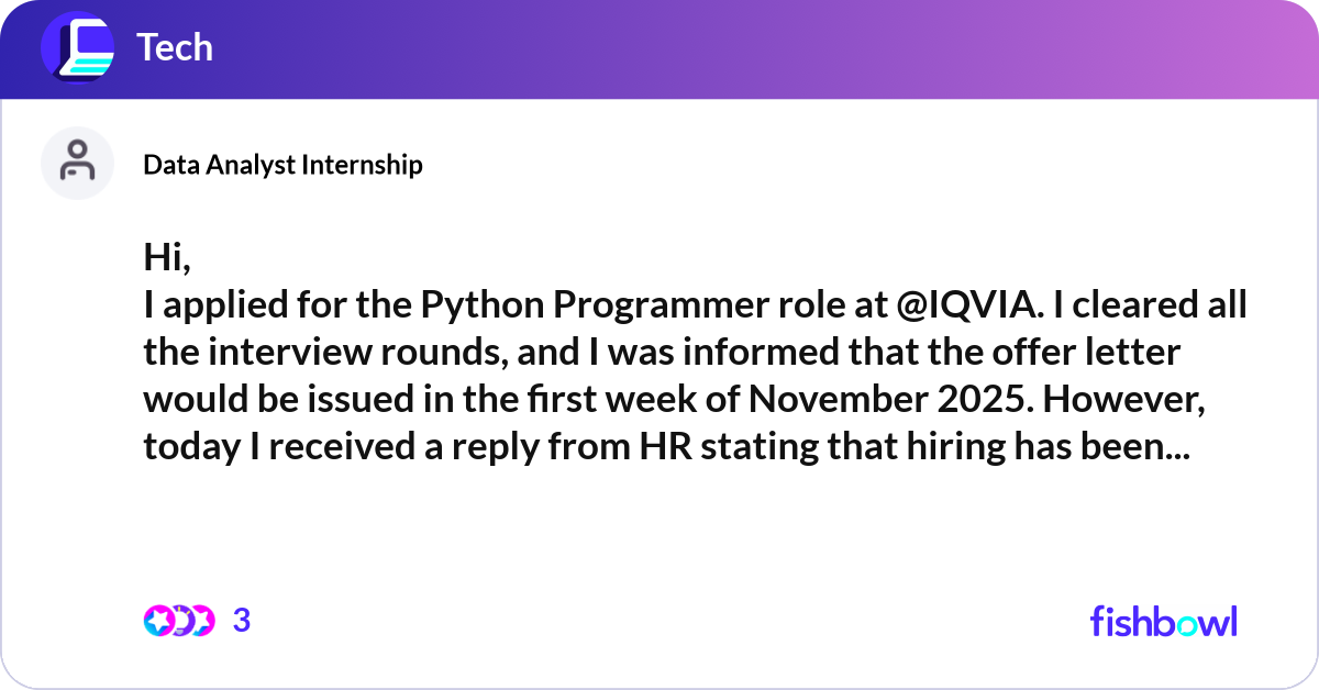 Hi, I applied for the Python Programmer role at @I... | Fishbowl