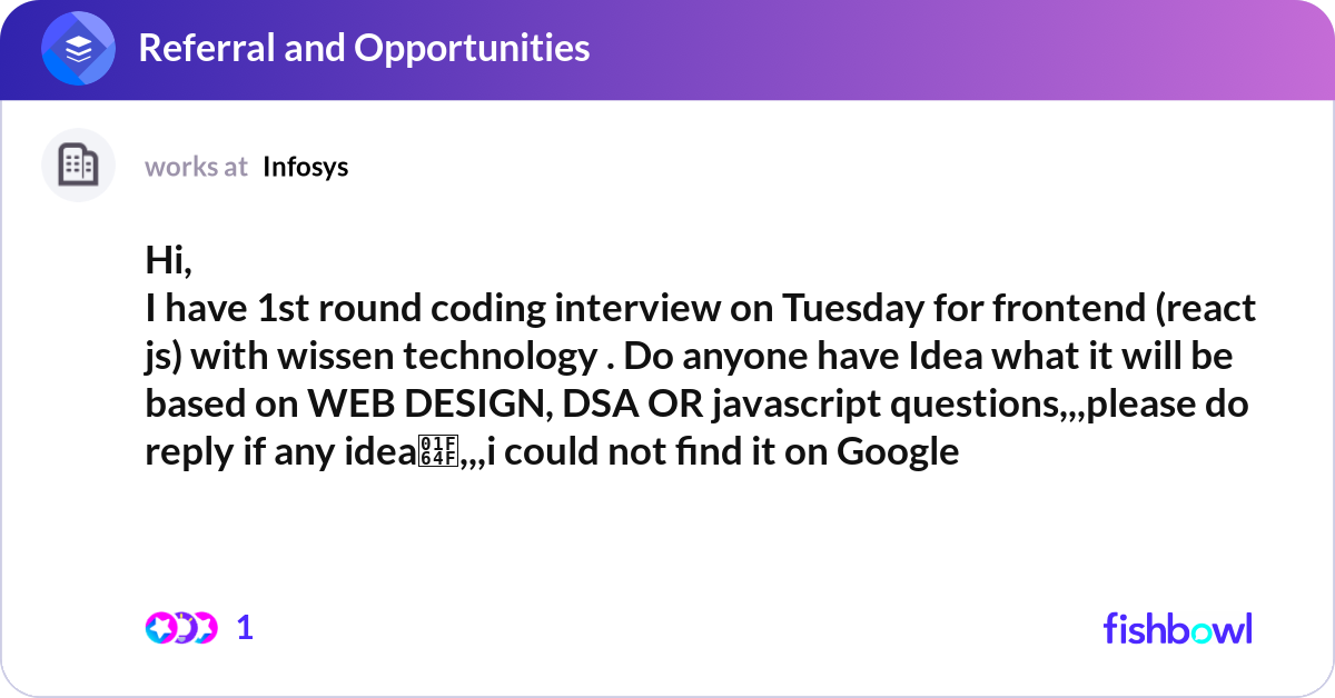 Hi, I have 1st round coding interview on Tuesday f... | Fishbowl