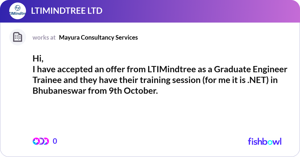 Hi, I have accepted an offer from LTIMindtree as a... | Fishbowl