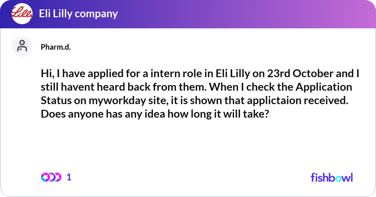 Hi, I have applied for a intern role in Eli Lilly ... | Fishbowl