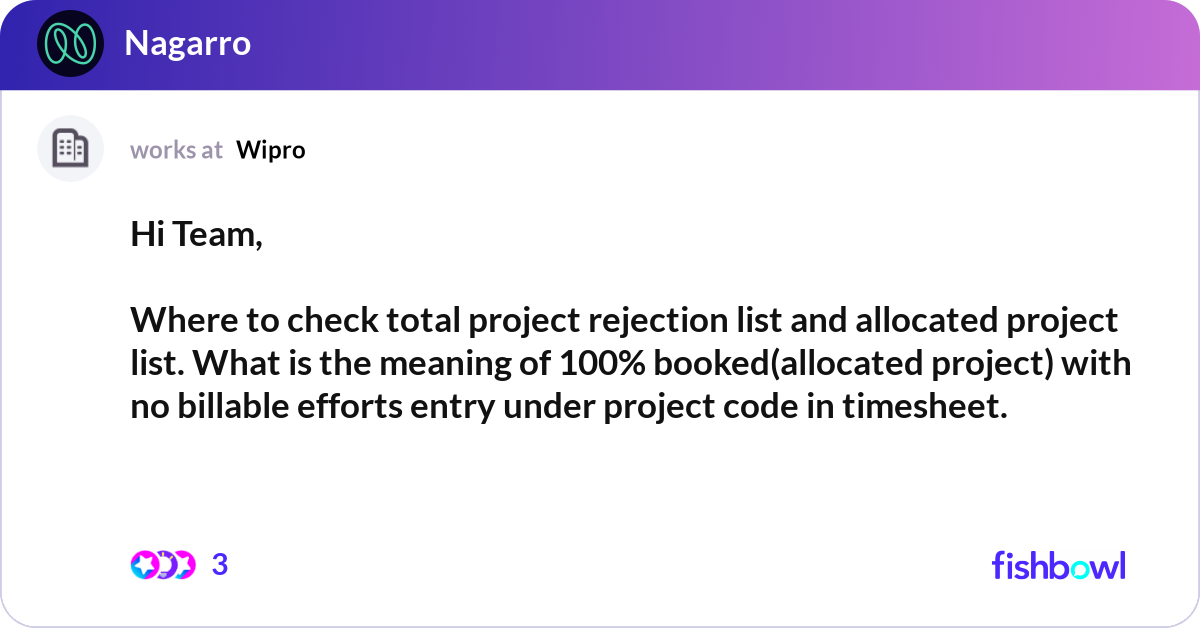 Hi Team, Where to check total project rejection... | Fishbowl