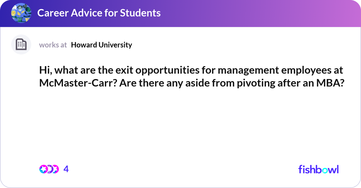 Hi, what are the exit opportunities for management... Fishbowl
