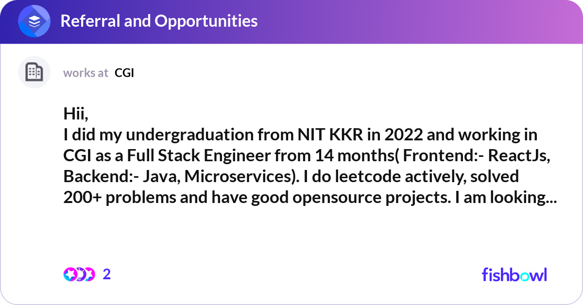 Hii, I did my undergraduation from NIT KKR in 202... | Fishbowl