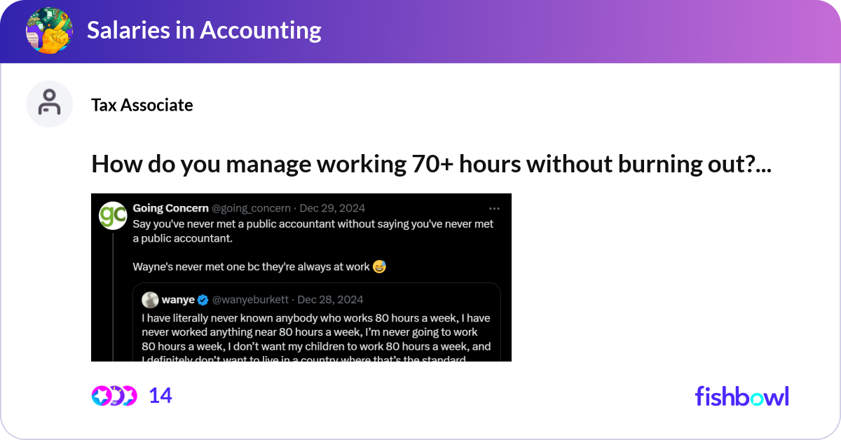 How do you manage working 70+ hours without burnin... | Fishbowl