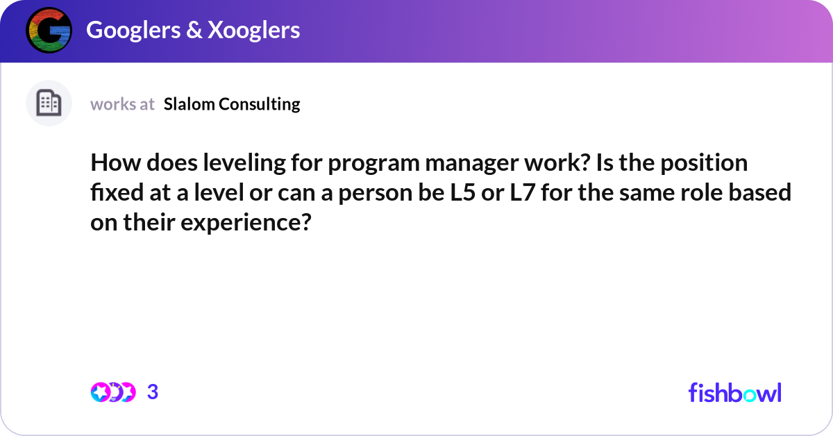 Programme Manager Level How does leveling for program manager work? Is the... | Fishbowl