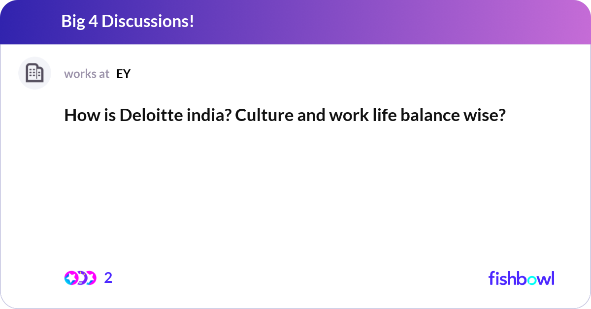 How is Deloitte india? Culture and work life balan... | Fishbowl