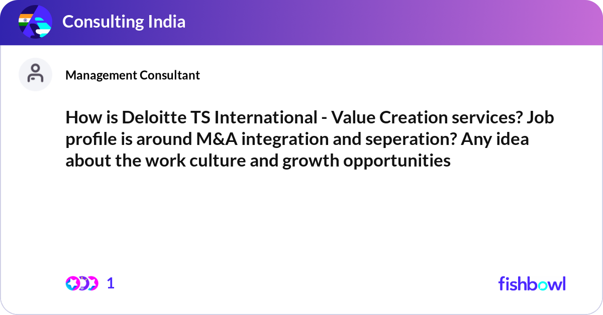 How is Deloitte TS International - Value Creation ... | Fishbowl