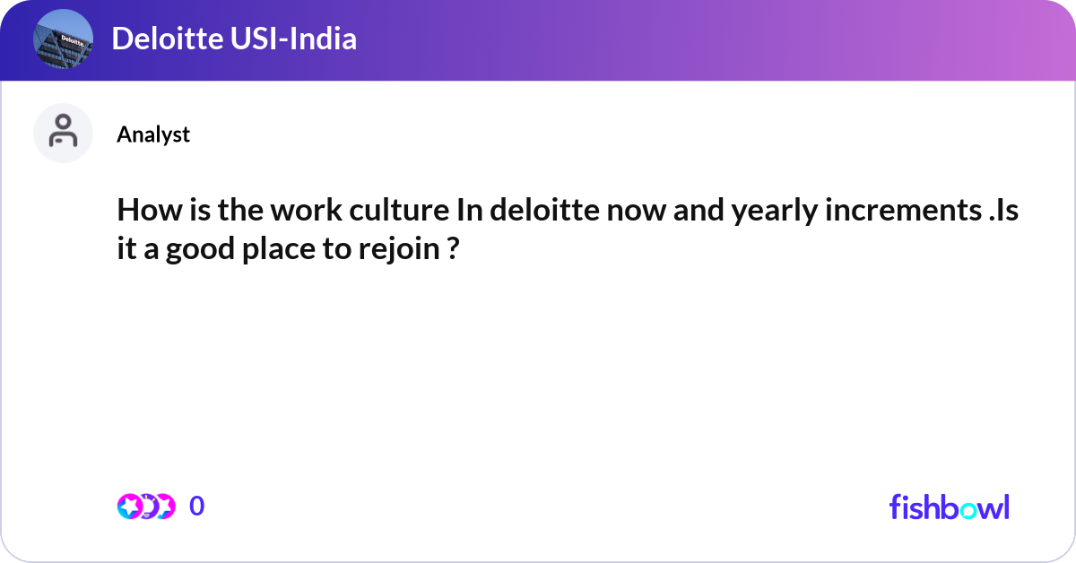 How is the work culture In deloitte now and yearly... | Fishbowl