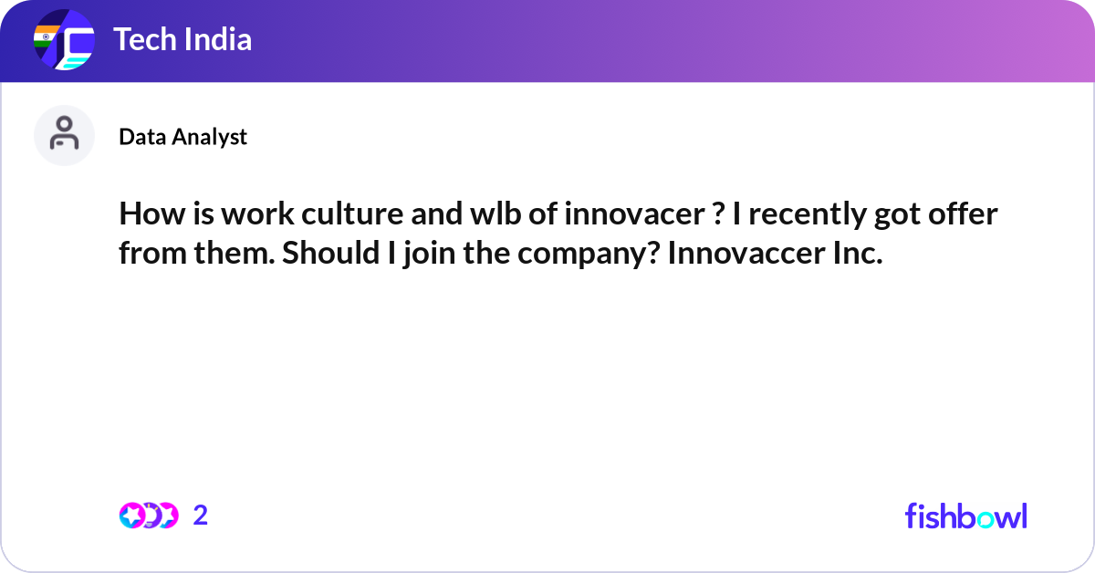 How is work culture and wlb of innovacer ? I recen... | Fishbowl